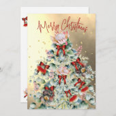 Kerst Wildflower Gold Tree Party uitnodiging (Voorkant / Achterkant)