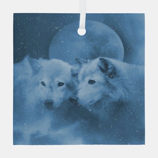 Kerst Wildlife Wolf Wolven  Glas Ornament (Achterkant)