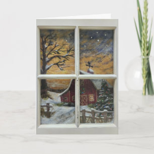 Kerst Window Wol Viltwerk Kopie Boerderij Scene Feestdagen Kaart