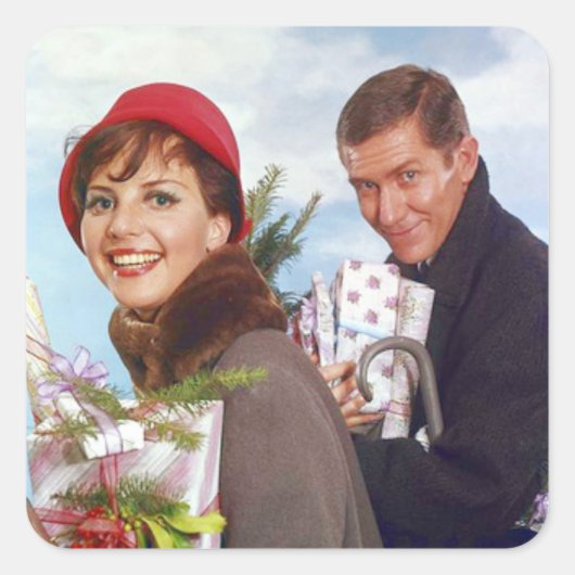 Kerst winkelen Retro Vierkante Sticker (Voorkant)