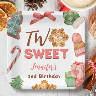 Kerst Winter 2e Verjaardag Meisje Schattige Cookie Papieren Bordje