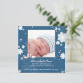 Kerst Winter Baby Boy Blauw Geboorteaankondiging Aankondiging (Staand voorkant)