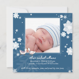 Kerst Winter Baby Boy Blauw Geboorteaankondiging Aankondiging