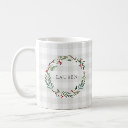 Kerst Winter Berries Krans Custom Naam Koffiemok (Links)