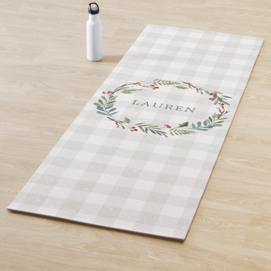 Kerst Winter Berries Krans Custom Naam Yogamat (In situ)