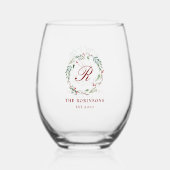 Kerst Winter Berry Krans Familienaam Monogram Wijnglas Zonder Voet (Achterkant)