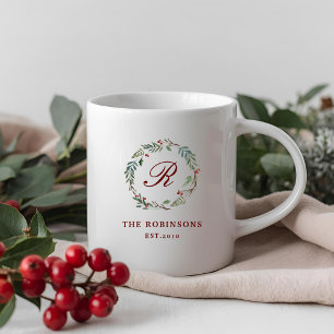 Kerst Winter Bes Krans Familie Naam Monogram Koffiemok