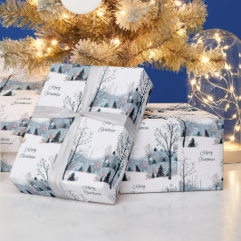 Kerst winter besneeuwd landschap Vrolijk kerstfees Cadeaupapier