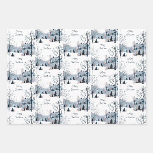 Kerst winter besneeuwd landschap Vrolijk kerstfees Inpakpapier Vel (Voorkant 3)