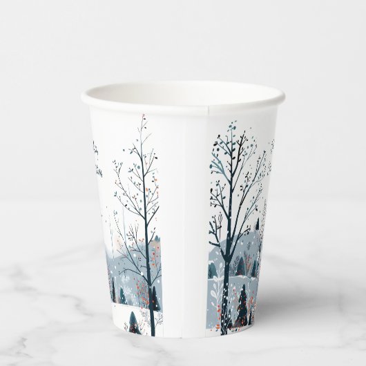 Kerst winter besneeuwd landschap Vrolijk kerstfees Papieren Bekers (Rechts)