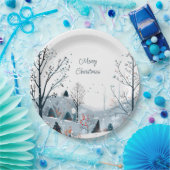 Kerst winter besneeuwd landschap Vrolijk kerstfees Papieren Bordje (Feest)