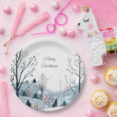 Kerst winter besneeuwd landschap Vrolijk kerstfees Papieren Bordje (Feest)