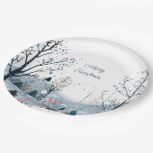 Kerst winter besneeuwd landschap Vrolijk kerstfees Papieren Bordje (Gekanteld)