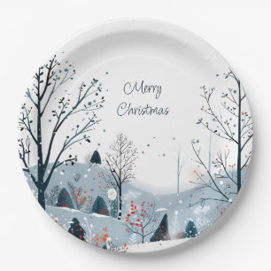 Kerst winter besneeuwd landschap Vrolijk kerstfees Papieren Bordje