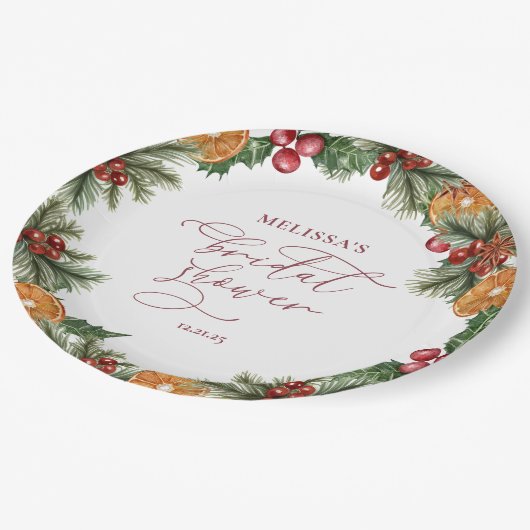 Kerst Winter Bloem Bruiloft Borrel Papieren Bordje (Gekanteld)