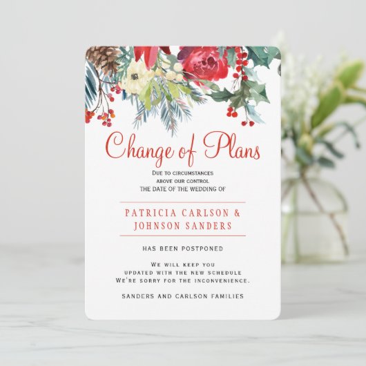 Kerst winter bloem bruiloft planwijziging kaart (Staand voorkant)