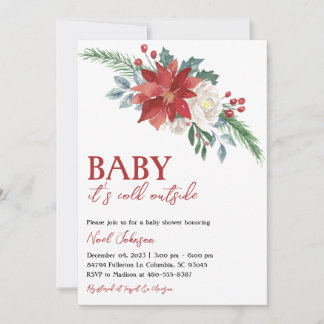 Kerst Winter Bloemen Baby shower Kaart
