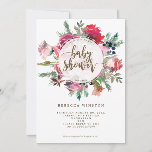 Kerst Winter Bloemen baby shower Uitnodiging (Voorkant)