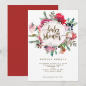 Kerst Winter Bloemen baby shower Uitnodiging (Voorkant / Achterkant)