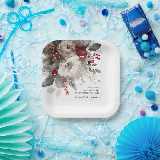 Kerst Winter Bloemen Bijbel Christelijke bruiloft Papieren Bordje (Feest)