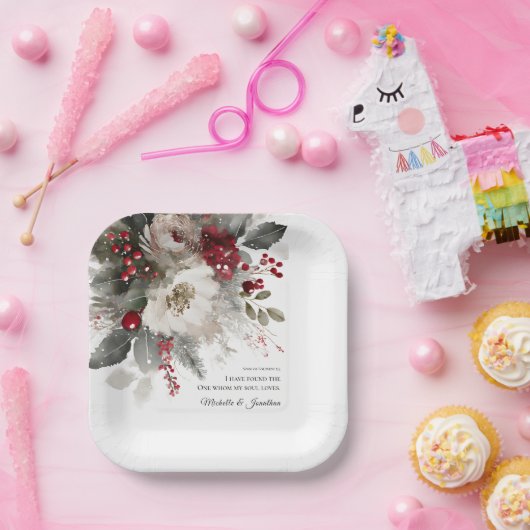 Kerst Winter Bloemen Bijbel Christelijke bruiloft Papieren Bordje (Feest)