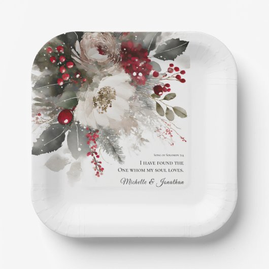 Kerst Winter Bloemen Bijbel Christelijke bruiloft Papieren Bordje (Voorkant)