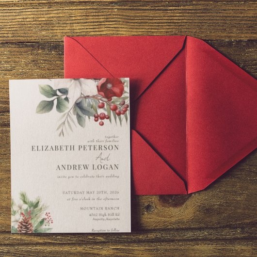 Kerst Winter Bloemen | Kerst Huwelijk Kaart
