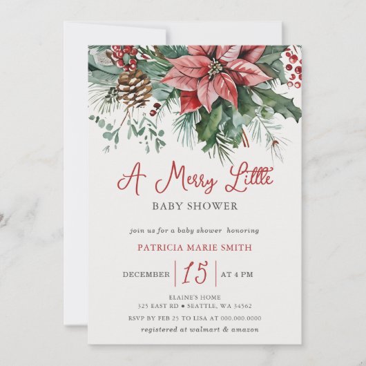 Kerst Winter Bloemen Vrolijk Klein Baby shower Kaart (Voorkant)