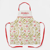 Kerst Winter Bloemen Waterverf Rood Schort (Voorkant)