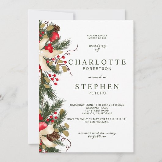 Kerst winter bloemenbruiloftsfoto waterverf kaart (Voorkant)