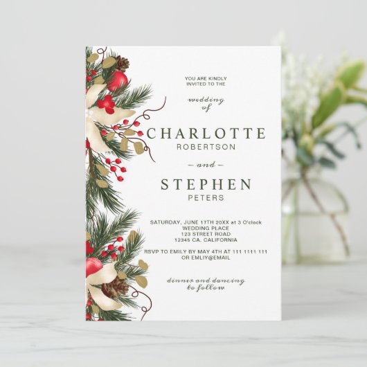 Kerst winter bloemenbruiloftsfoto waterverf kaart (Staand voorkant)