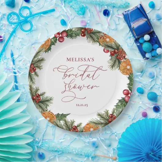 Kerst Winter Bloemige Bruiloft Feest Papieren Bordje (Feest)