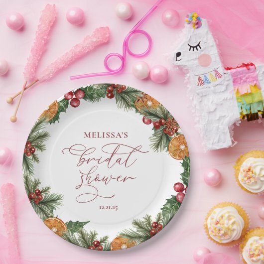 Kerst Winter Bloemige Bruiloft Feest Papieren Bordje (Feest)