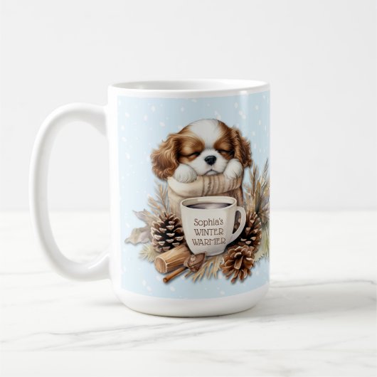 Kerst Winter Blue Cavalier King Charles Large Koffiemok (Links)