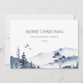 Kerst Winter Bos Landschap Blauw Foto Feestdagenkaart (Voorkant)