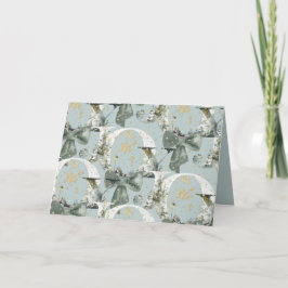 Kerst Winter Bos Lettertype Groen Lint Goud Sneeuw Feestdagen Kaart