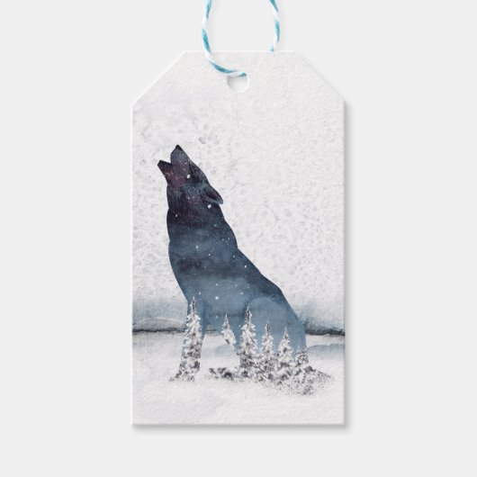 Kerst Winter Bos Wolf Cadeaulabel (Voorkant)