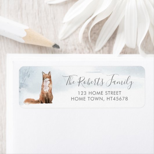 Kerst Winter Boslandschap Vos Etiket (Insitu)