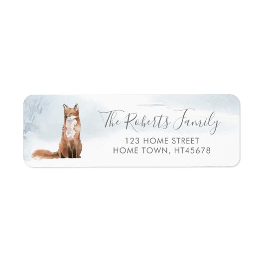 Kerst Winter Boslandschap Vos Etiket (Voorkant)