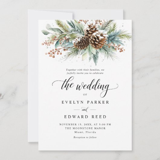 Kerst Winter Botanische bruiloft Kaart (Voorkant)