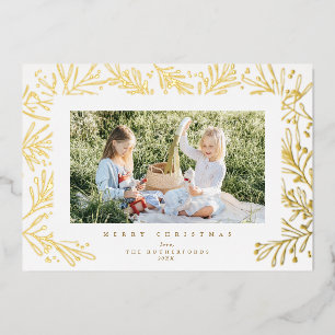Kerst Winter Botanische Takken Foto Folie Kaart