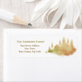 Kerst Winter Brown Hut Forest voor bomen Naam Etiket (Insitu)