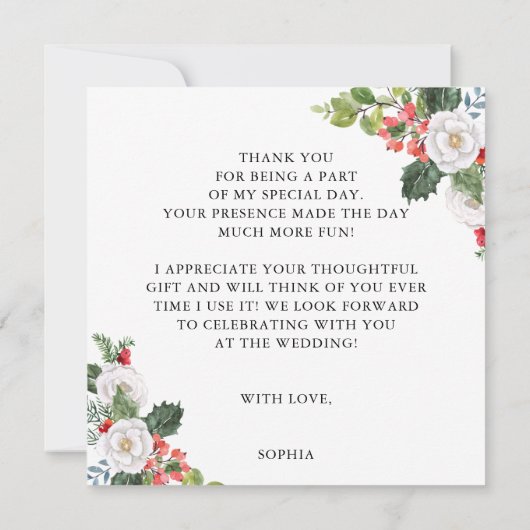 Kerst Winter Bruidsfeest Bedankkaart (Achterkant)