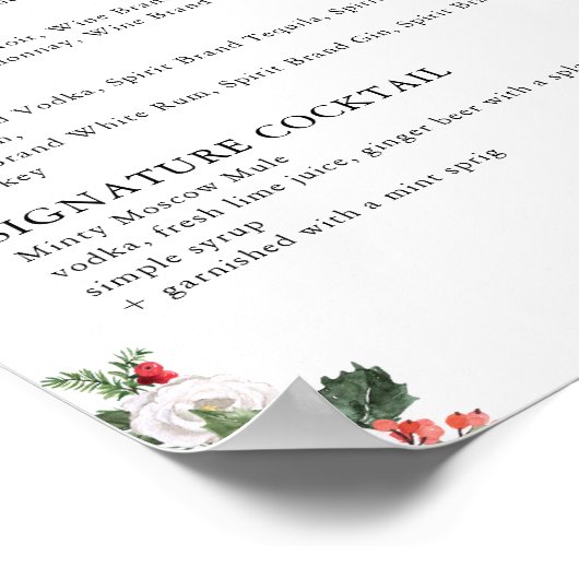 Kerst Winter Bruiloft Bar Menu Poster (Hoek)