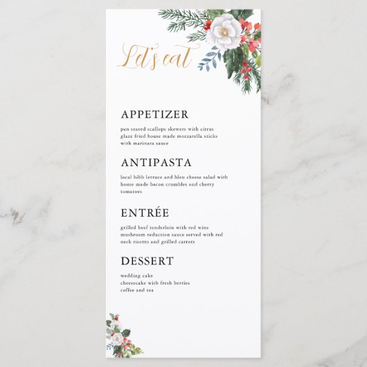 Kerst Winter Bruiloft Borrel Laat Ons Eten Menu (Voorkant)
