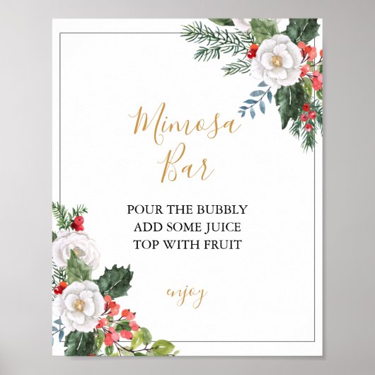 Kerst Winter Bruiloft Borrel Mimosa Bar Bord Poster (Voorkant)