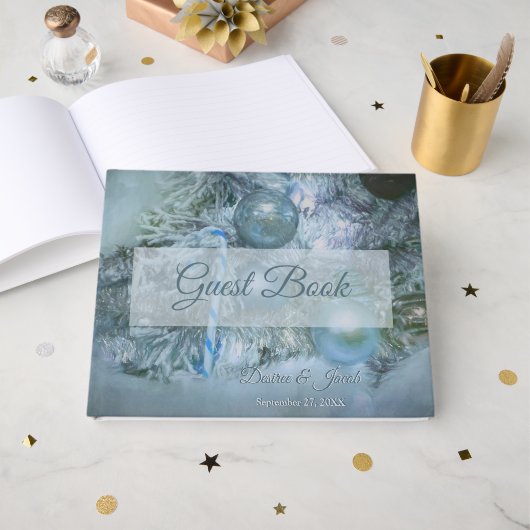 Kerst Winter Bruiloft Decoraties Blauwe Turquoise Gastenboek (Voorkant open)