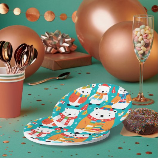 Kerst Winter Dier Party Patroon Papieren Bordje (Multi)