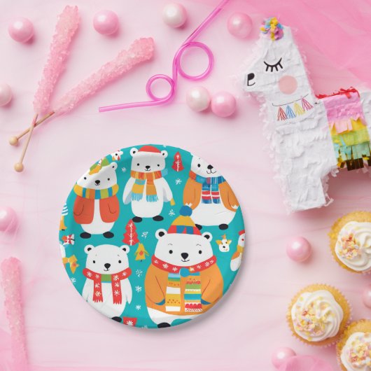 Kerst Winter Dier Party Patroon Papieren Bordje (Feest)