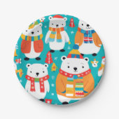 Kerst Winter Dier Party Patroon Papieren Bordje (Voorkant)